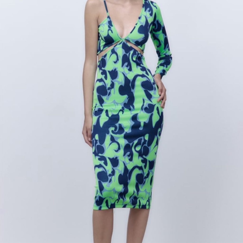 Zara Jacquard Cutout Asymmetrical Dress